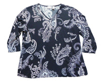 Load image into Gallery viewer, Chicos Shirt Womens 2 Black & White Paisley Print Flowy Blouse Spandex Ladies