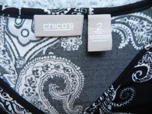 Load image into Gallery viewer, Chicos Shirt Womens 2 Black & White Paisley Print Flowy Blouse Spandex Ladies
