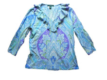 Load image into Gallery viewer, Lauren Ralph Lauren Shirt Womens Medium Ruffle Trim V-Neck Paisley Blouse Ladies