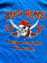 Load image into Gallery viewer, Cap'n Rons Shirt Adult 2XL Blue Pirate Skull Oasis in the View Norfolk VA Mens
