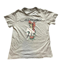 Load image into Gallery viewer, VTG Ed Hardy Shirt Womens Small Gray Skull Butterfly Single Stitch Y2K 90s