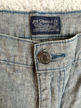 Load image into Gallery viewer, Levis Jeans Adult 33x28 Slate Blue Denim Flat Front Straus & Co Two Horse Mens