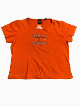 Load image into Gallery viewer, Harley Davidson Shirt Womens Medium Orange Century Of Great Motorcycle Oversized