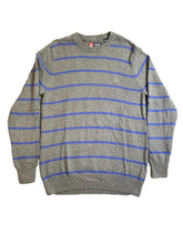Load image into Gallery viewer, CHAPS Ralph Lauren Sweater Adult Medium Gray Blue Striped Crest Logo Knitted Men