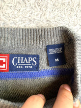Load image into Gallery viewer, CHAPS Ralph Lauren Sweater Adult Medium Gray Blue Striped Crest Logo Knitted Men