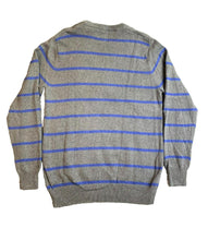 Load image into Gallery viewer, CHAPS Ralph Lauren Sweater Adult Medium Gray Blue Striped Crest Logo Knitted Men