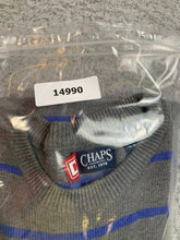 Load image into Gallery viewer, CHAPS Ralph Lauren Sweater Adult Medium Gray Blue Striped Crest Logo Knitted Men