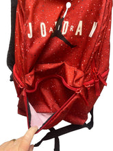 Load image into Gallery viewer, Air Jordan Backpack Red Large Jump Man Paint Splatter 5 Pocket School Gym