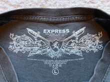Load image into Gallery viewer, Express Shirt Mens Large Black Y2K Grunge Skull Swords Thrashed Gothcore