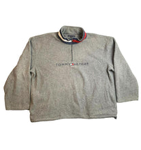 Load image into Gallery viewer, Tommy Hilfiger Jacket Adult 2XL XXL Gray Quarter Zip Fleece Spell Out Flag Mens