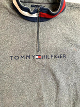 Load image into Gallery viewer, Tommy Hilfiger Jacket Adult 2XL XXL Gray Quarter Zip Fleece Spell Out Flag Mens
