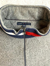 Load image into Gallery viewer, Tommy Hilfiger Jacket Adult 2XL XXL Gray Quarter Zip Fleece Spell Out Flag Mens