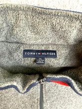 Load image into Gallery viewer, Tommy Hilfiger Jacket Adult 2XL XXL Gray Quarter Zip Fleece Spell Out Flag Mens