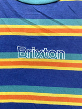 Load image into Gallery viewer, Brixton Shirt Adult Small Blue Green Striped Retro Embroidered Skateboard Mens
