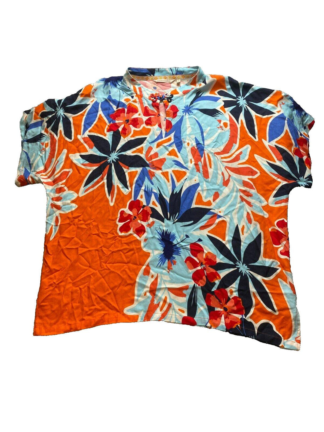 Soft Surroundings Shirt Womens PXL Petite Orange Blue Oversized Tropical Rayon
