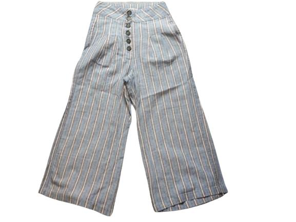 Angel Kiss Pants Womens Small Striped Linen Button Fly Wide Leg Casual Ladies