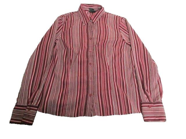 East 5th Shirt Womens Small Button Up Collared Blouse Stripe Spandex Petite Lady