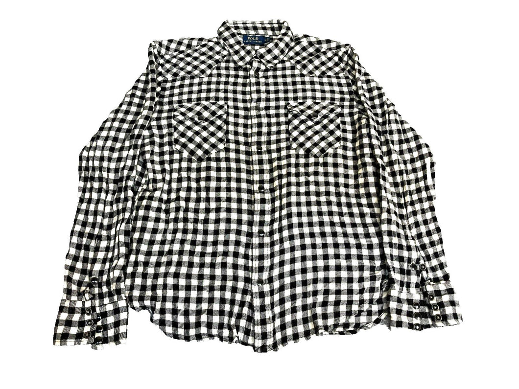 Polo Ralph Lauren Shirt Womens 14 Extra Large Black White Checkered Button Up