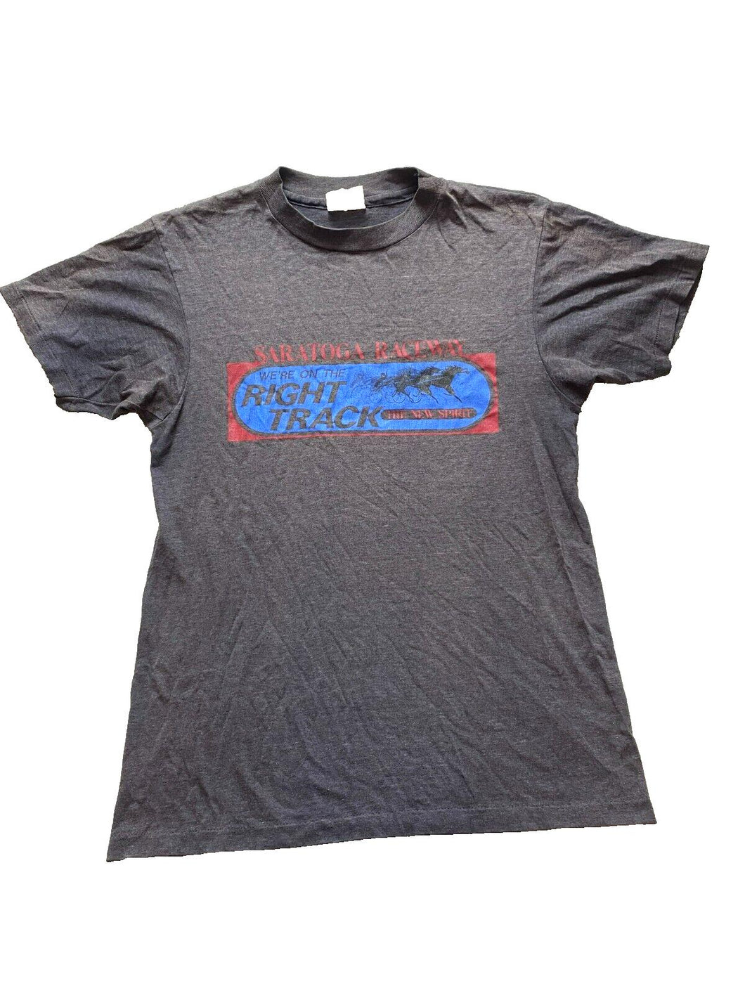 VTG Saratoga Raceway Shirt Adult Medium Gray Single Stitch Horse Racing 80s Mens