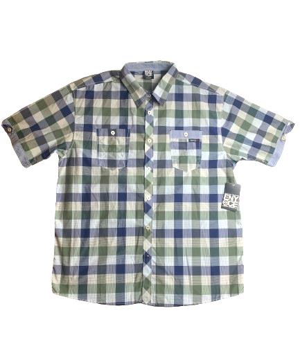 ENYCE Shirt Adult 4X Blue Green Plaid Button Up Pockets Mens Hip Hop Street NWT