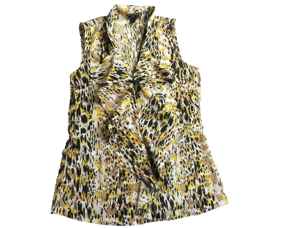 Banana Republic Shirt Womens PXS Yellow Brown Tank Ruffle Trim Blouse Petites
