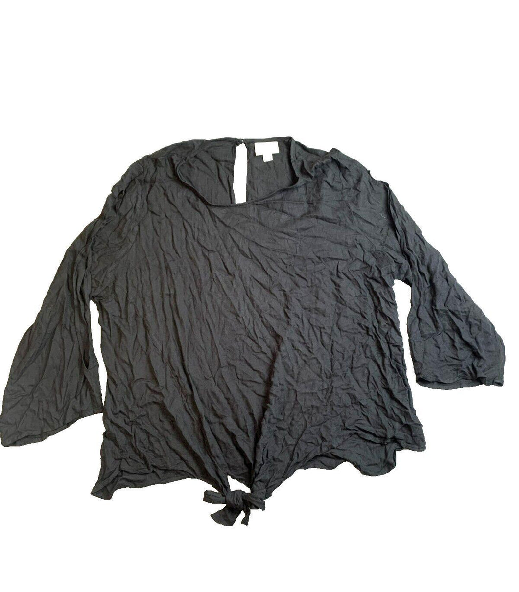 Ava & Viv Shirt Womens 3X Black Keyhole tie Bottom Blouse Flowy Casual Ladies