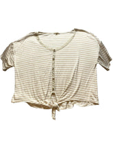 Load image into Gallery viewer, Como Blu Shirt Womens 2X Button Front Lace Trim Tie Blouse Striped Plus Ladies
