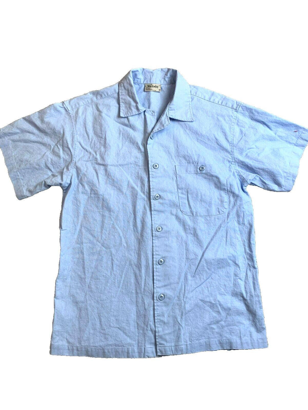 Five AR Shirt Adult Medium Blue Button Up Linen Blend Chest Pocket Casual Mens