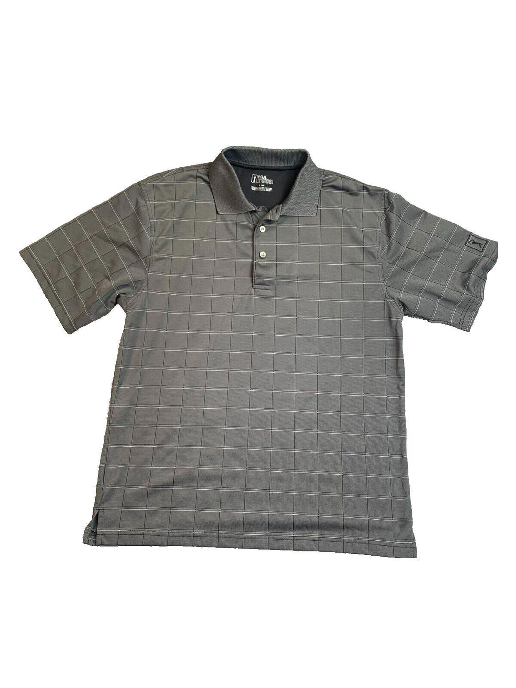 PGA Tour Shirt Adult Large Charcoal Windowpane Performance Casual Golf Polo Mens
