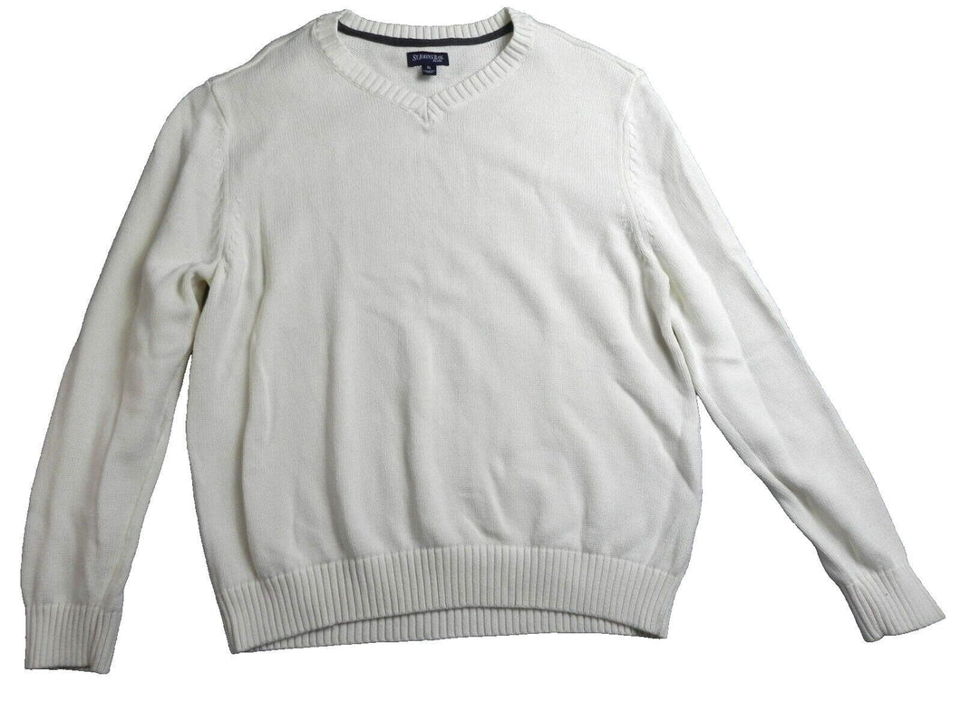 St John's Bay Sweater Adult Extra Large White V-Neck Knit Outerwear Pullover Men