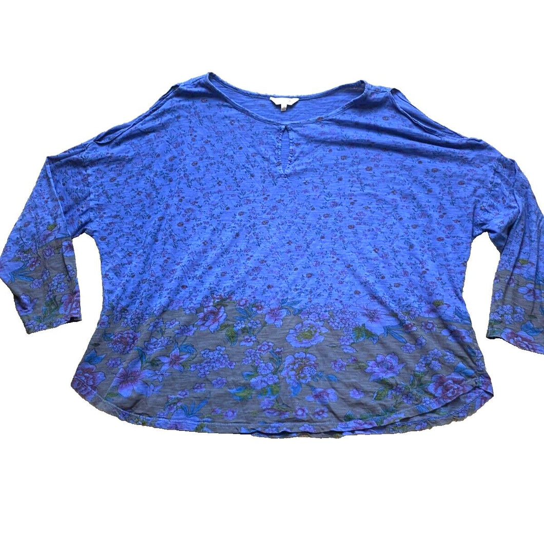 Lucky Brand Shirt Womens 3X Periwinkle Keyhole AOP Flower Boho Indie Plus Ladies