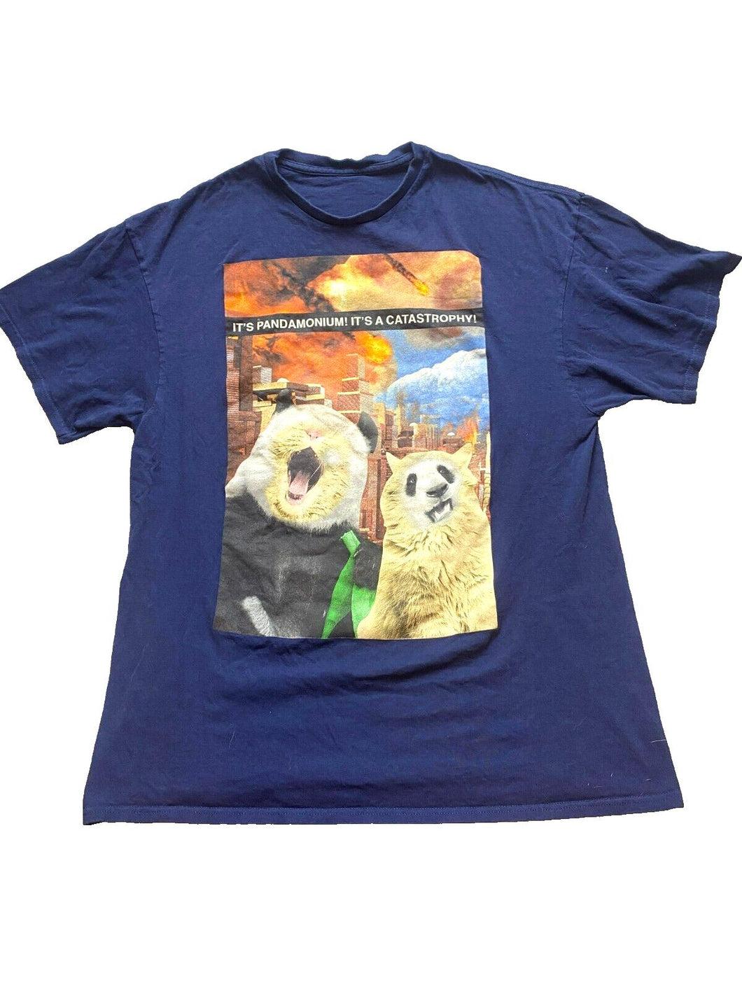 Panda Cat Shirt Adult Large It's Pandemonium Its Catastrophy Face Swap Funny Men