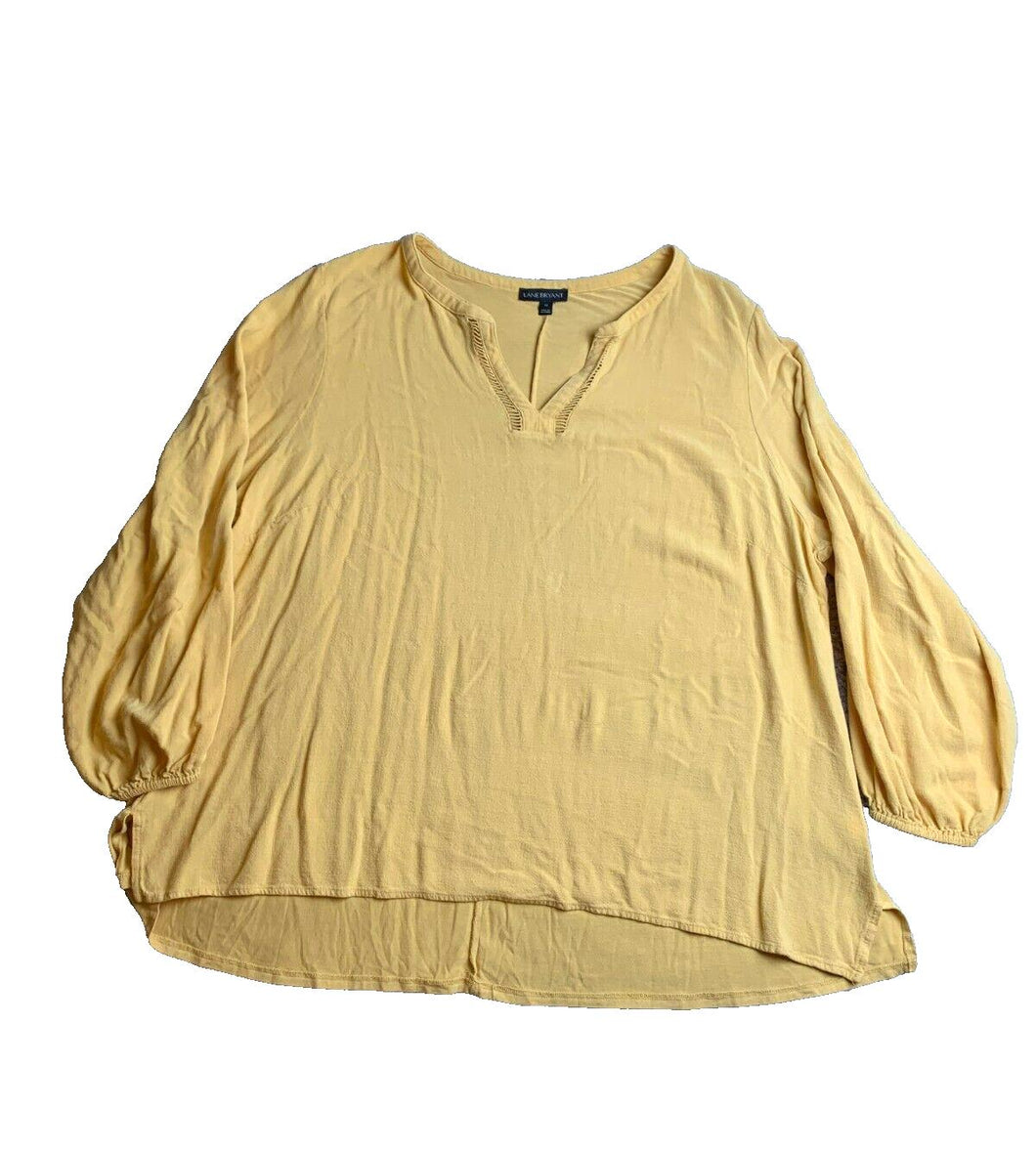 Lane Bryant Shirt Womens 22 Yellow Lagenlook Boho Tunic Blouse Plus Ladies