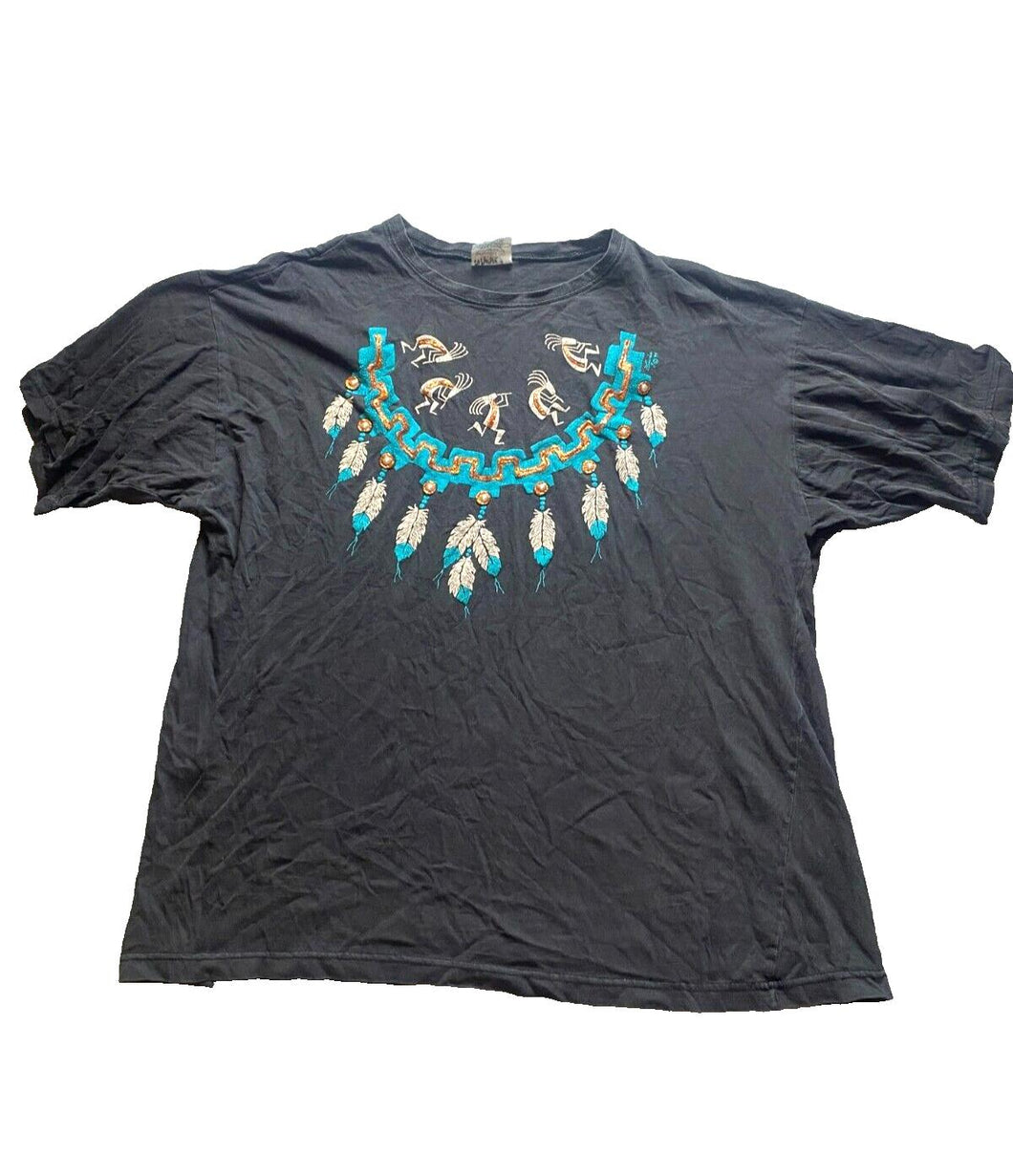 VTG Lynee Shirt Adult Extra Large Black Native American Tribal Feather Pearl Men