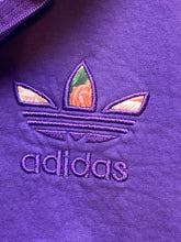 Load image into Gallery viewer, Adidas Jacket Womens Large Purple Trefoil Three Stripes Flower Hoodie Full Zip
