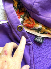 Load image into Gallery viewer, Adidas Jacket Womens Large Purple Trefoil Three Stripes Flower Hoodie Full Zip
