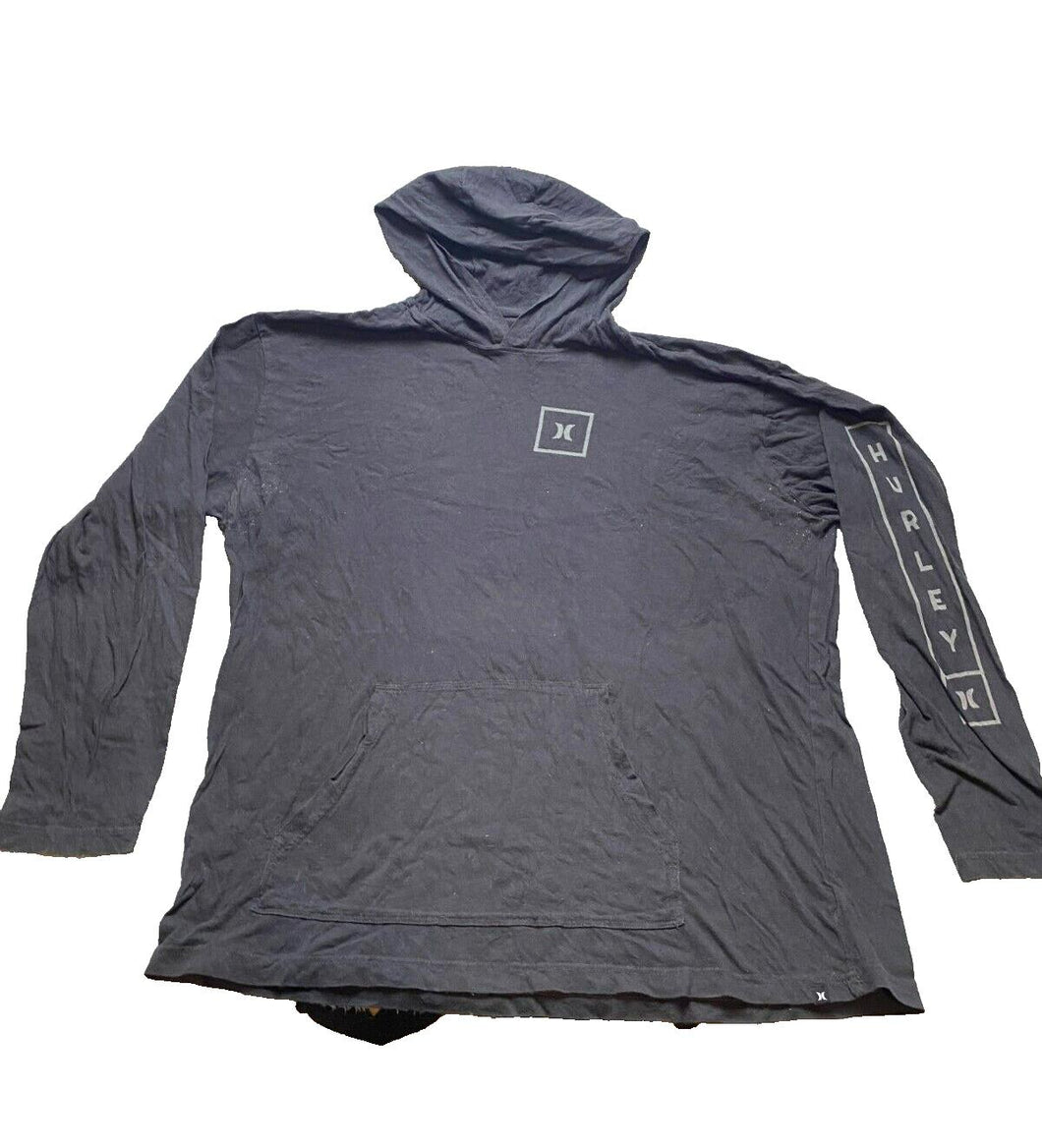 Hurley Shirt Adult 2XL XXL Black Lightweight Hooded Outdoor Pullover Pocket Mens
