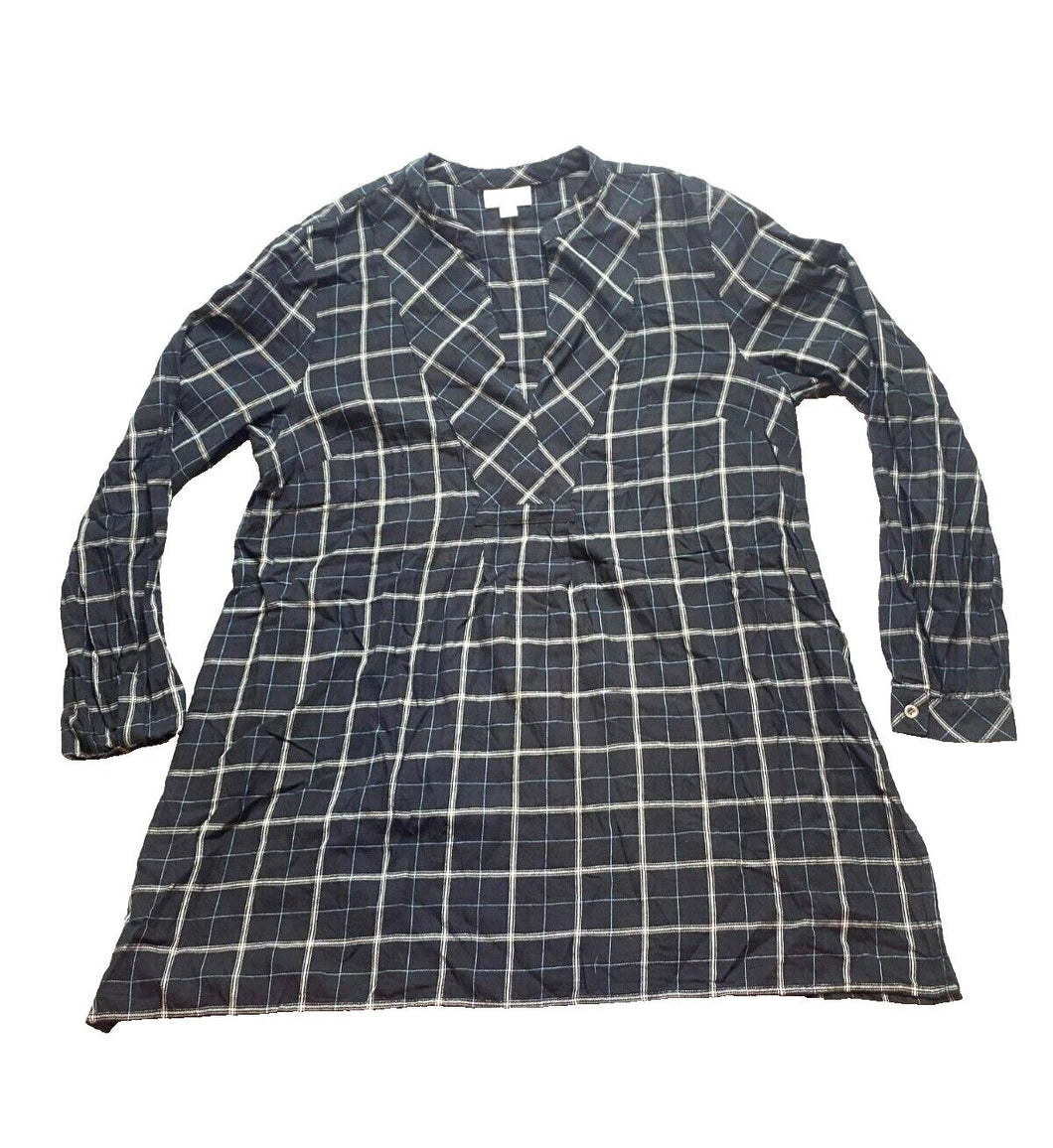 J Jill Shirt Womens Medium Black Windowpane Tunic Oversized Casual Blouse Ladies