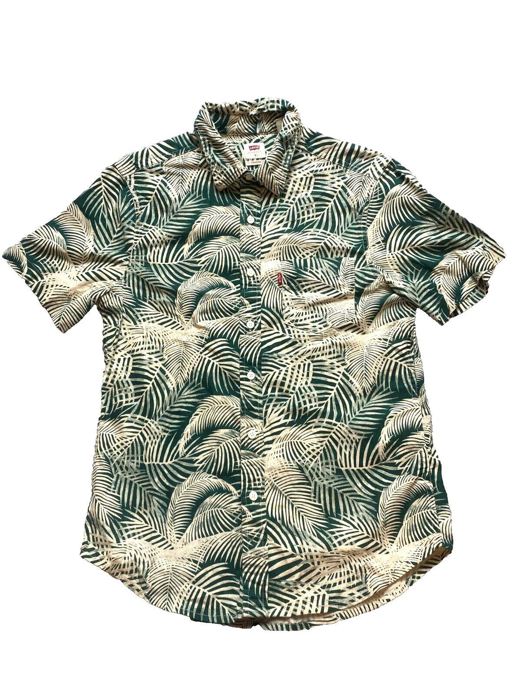 Levis Shirt Adult Small Green Standard Fit AOP Tropical Hawaiian Aloha Mens
