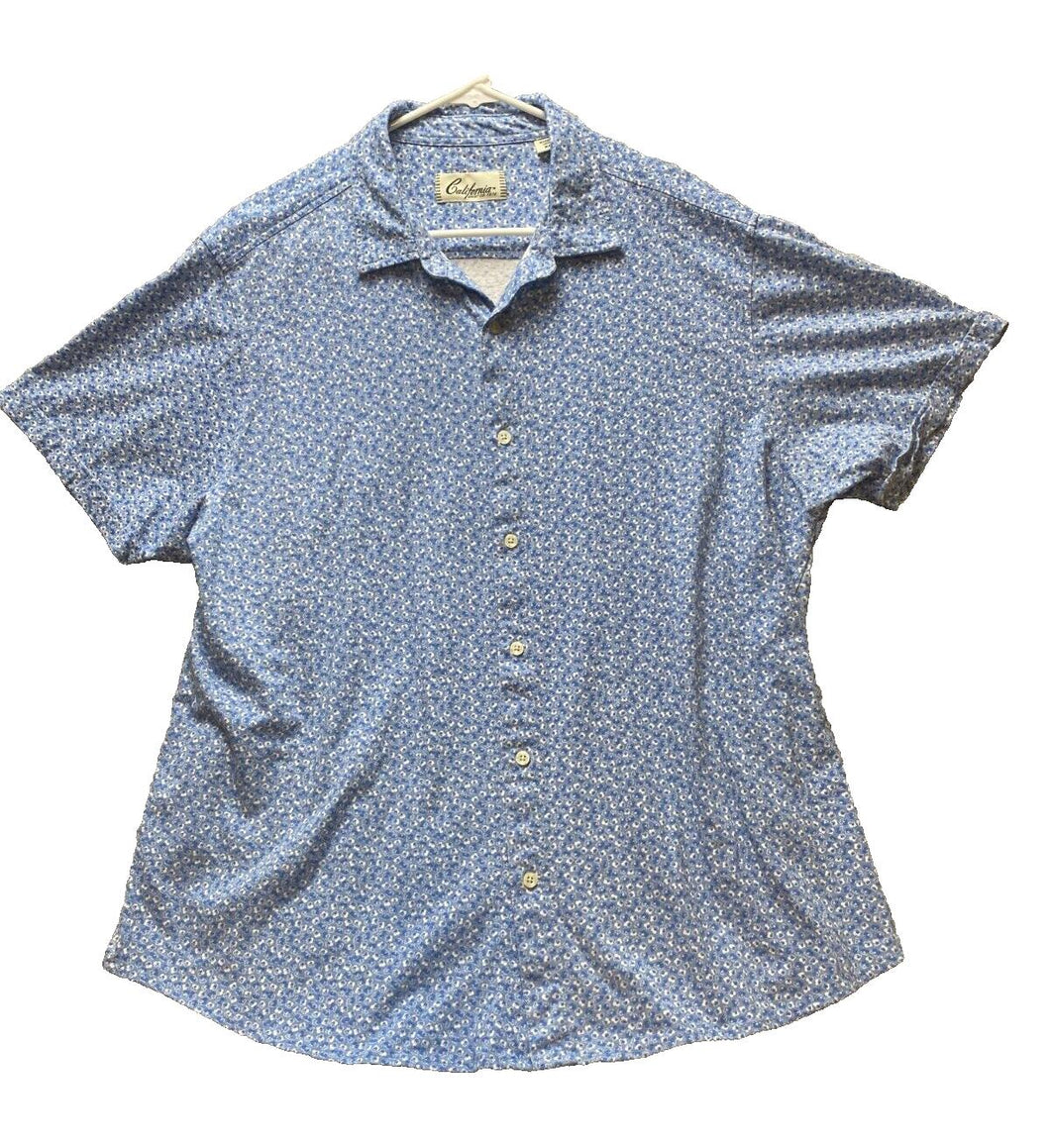 California Shirt Co Adult Extra Large Blue AOP Flower Button Up Hawaiian Mens