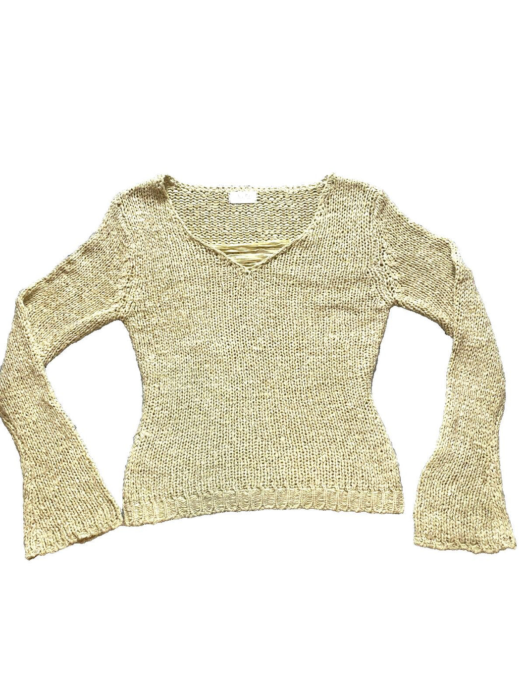 Yinier Sweater Womens Small Beige 100% Silk Open Knit Flared Sleeve Ladies