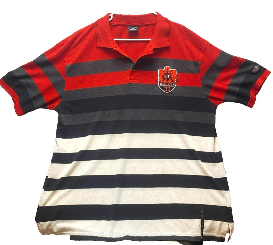 Red Ape Shirt Adult 3XL Red Black Rugby Stripes Hip Hop Streetwear Polo Mens