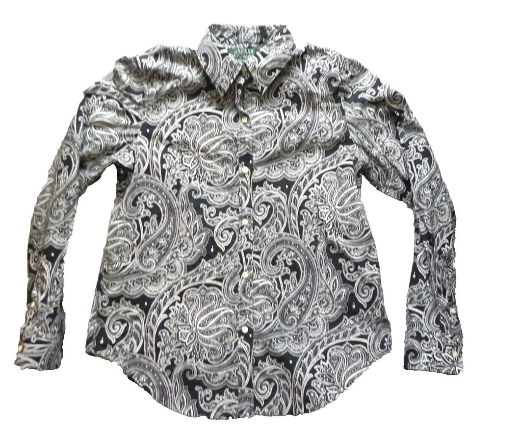 Lauren Ralph Lauren Shirt Womens Medium Button Up Blouse AOP Paisley Ladies