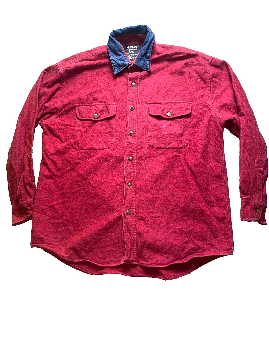 AZUR Shirt Adult Large Red Button Up Flap Pockets Chamois Casual Solid Mens