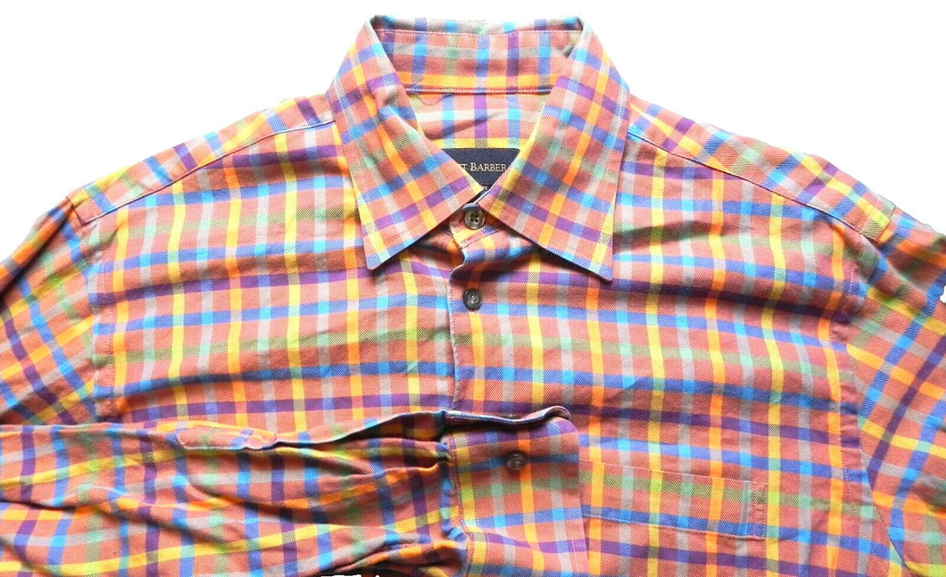 Scott Barber Shirt Adult Medium Button Up Long Sleeve Rainbow Plaid Casual Mens