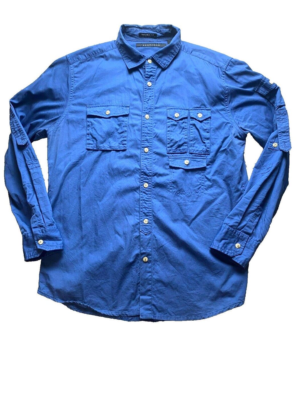Sean John Shirt Adult Extra Large Blue Utility Flap Pockets Tailored Cargo Mens