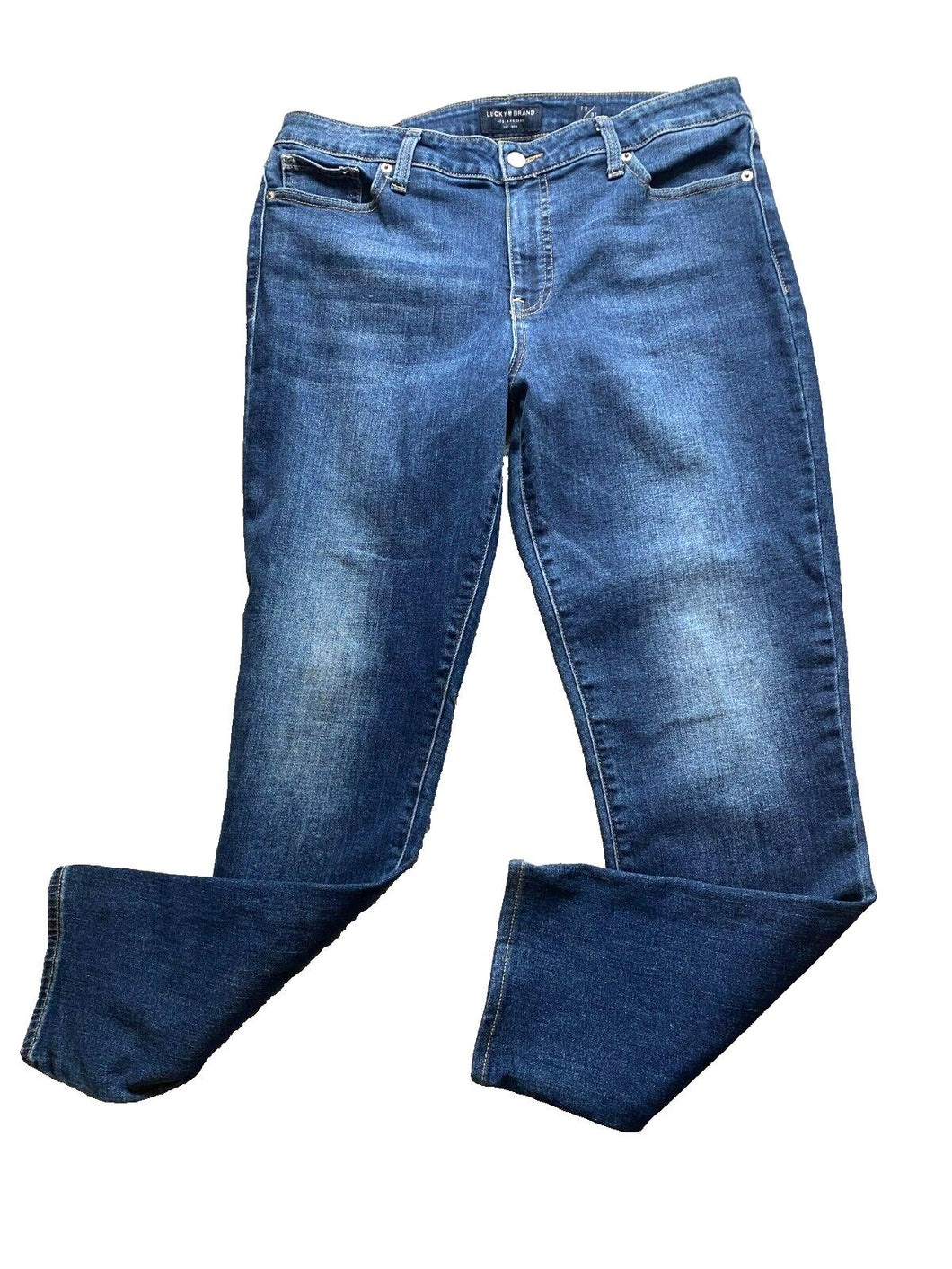 Lucky Brand Jeans Womens 12/31 (34x27) Blue Regular Fit Whiskered Tapered Denim