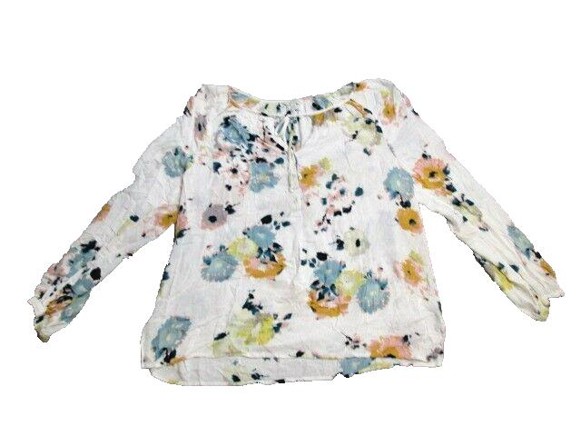Lucky Brand Shirt Womens Large 100% Viscose Boho Allover Print Floral Tie Ladies