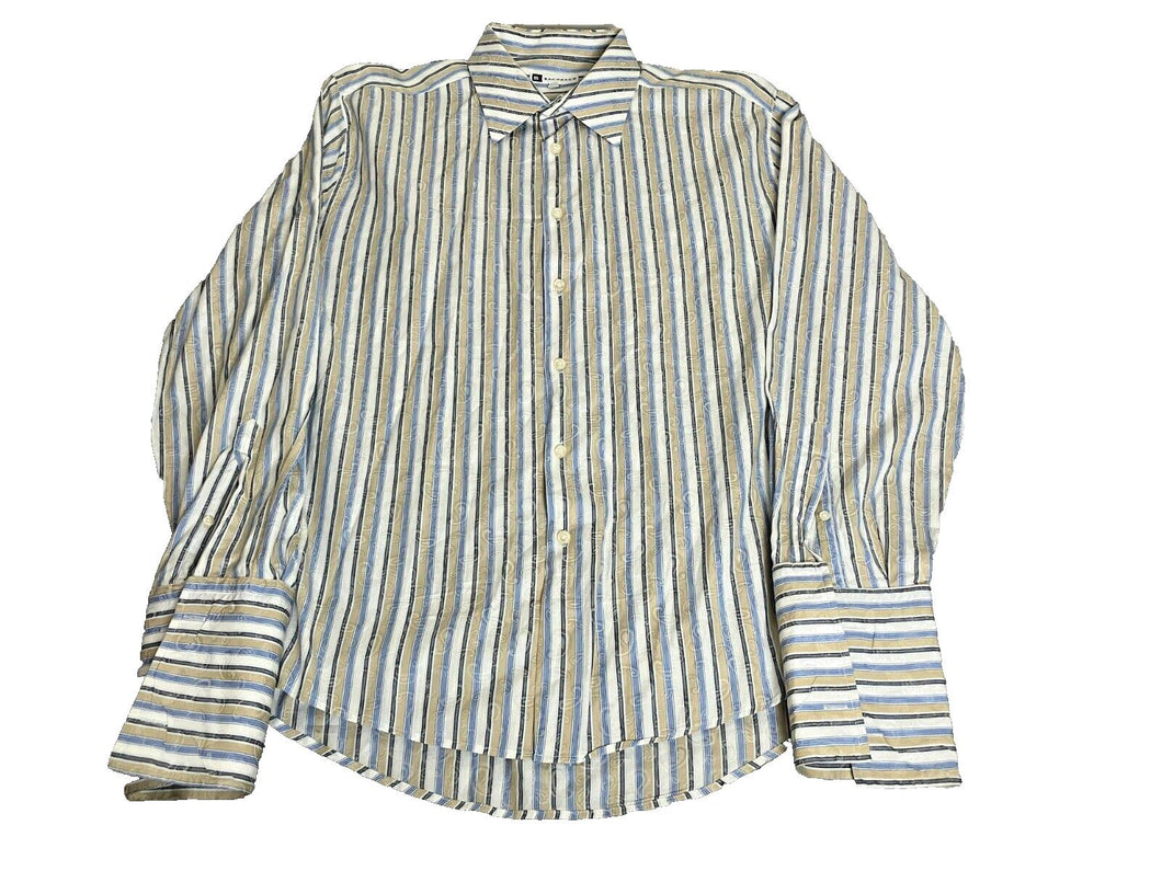 BACHRACH Shirt Adult Extra Large 17.5 43/44 Striped Paisley Button Up Dress Mens