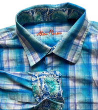 Load image into Gallery viewer, Alan Flusser Shirt Adult Large Blue Plaid Button Up Flip Cuffs Floral Casual Men
